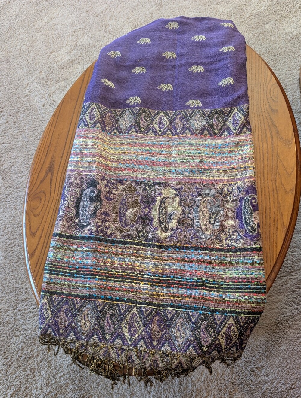 Cashmere Purple Elephant Motif Pashmina